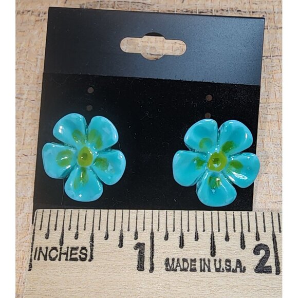 Fashion Earrings Blue Green Floral Flower Stud Earrings Pretty Spring Summer - Picture 3 of 4